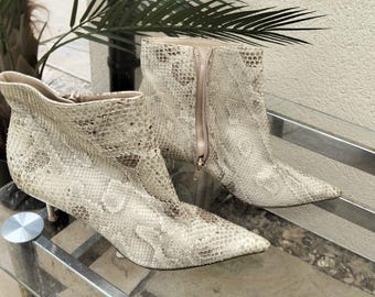 Rene Caovilla Ladies circa 1990s snake skin ankle boots.  Good condition.