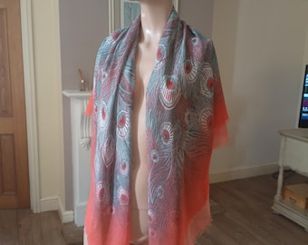 Liberty London  peacock feather shawl/wrap.  Oringinal packaging.  Very good condition.  Made in Italy.
