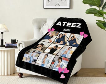 Manta Mingi Fan, regalo personalizado de ATEEZ, manta polar Kpop personalizada, decoración acogedora para el dormitorio de Atiny