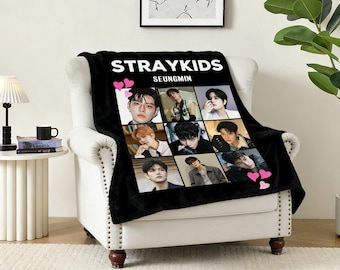 Seungmin Stray Kids Blanket SKZ Throw, Kpop Seungmin Fan Gift, Straykids Merch Flannel Blanket Stay Cozy Gift Decor
