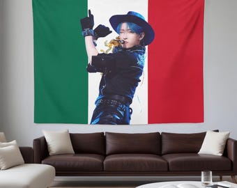 Custom Hongjong Tapestry with Mexico Flag, ATZ Kpop Wall Decor, Fan Art Hanging Gift, Concert Tour Merch, Gift For Atiny