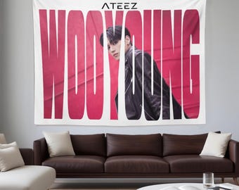 Wooyoung ATEEZ Tapestry, Custom Wall Banner, ATINY Room Decor, Kpop Idol Wall Hanging, Personalized Wooyoung Poster Gift