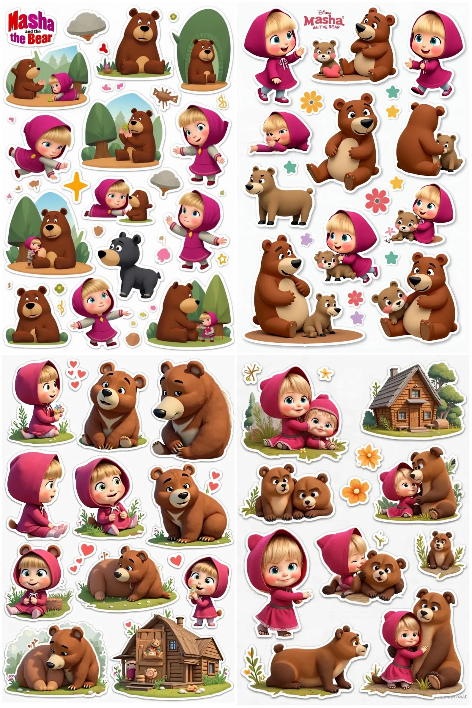Masha and the Bear Clipart Set. Digital Files for Themed Party - Etsy