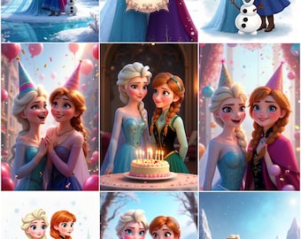 Frozen Elsa-verjaardagskaart: Anna, Olaf, Standee en clipart (digitale download)