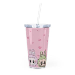 Labubu pink Plastic Tumbler with Straw