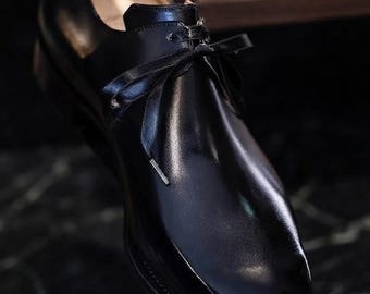 Handmade Black Leather Oxford Shoes: Men's Formal Lace-Up