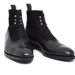 Handmade Black Leather Ankle Boots: Gold Detail, Men&#39;s Classic Style