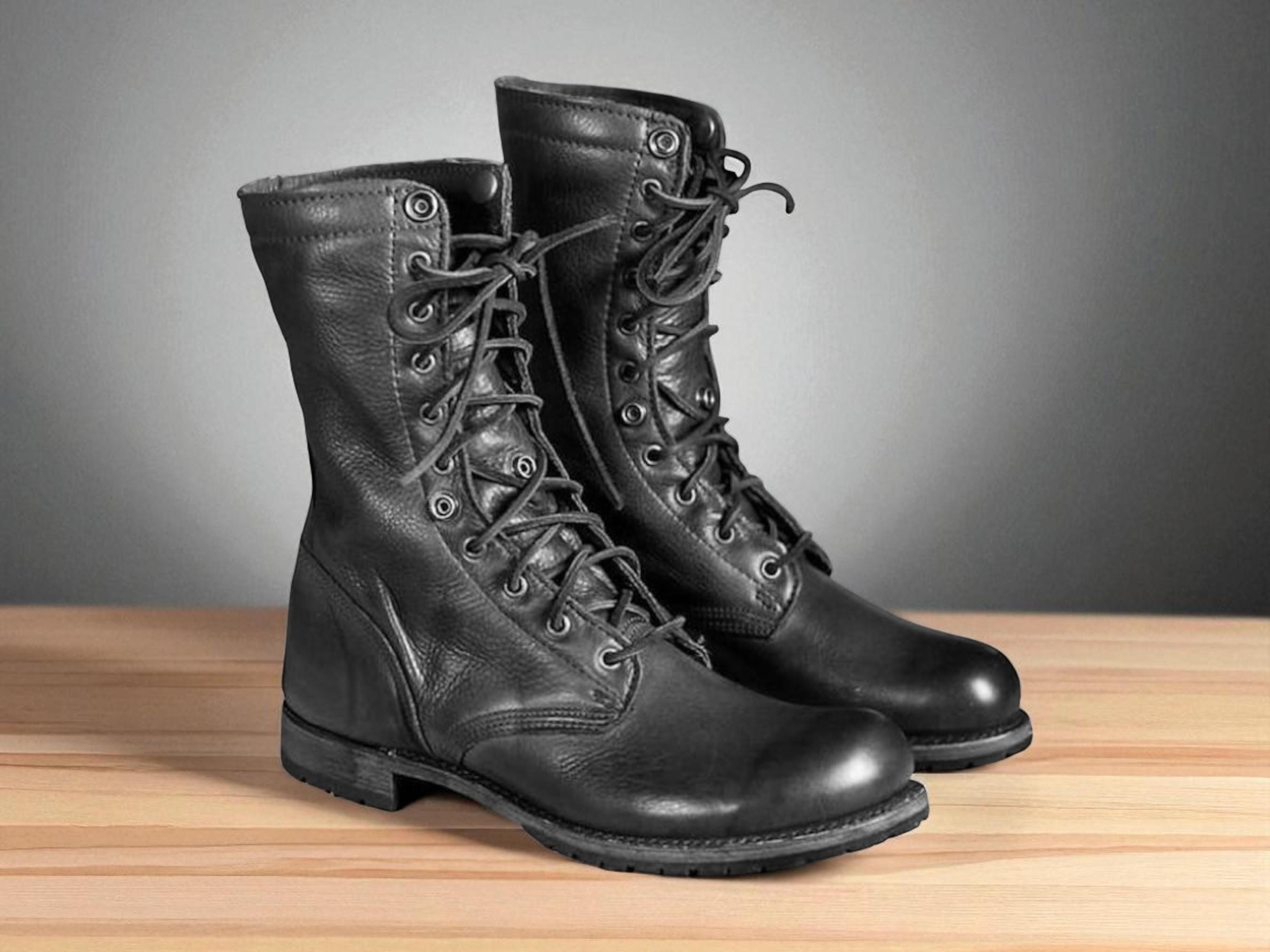Vintage heavy duty chunky black leather military desert ankle boots Full Combat Waxi Boot, Black – KommandoStore main image 2