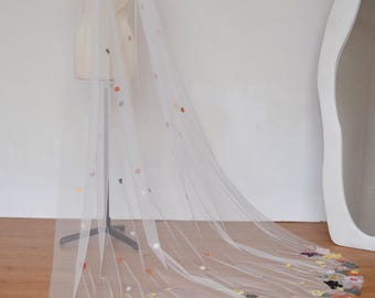 Embroidered Floral Lace Wedding Veil /Colorful Flower Bridal Cape