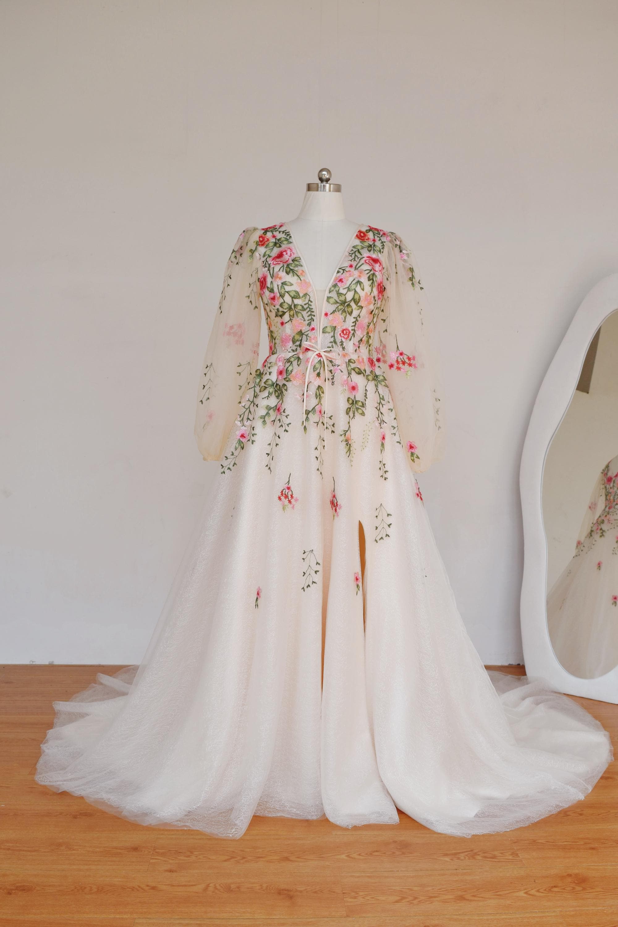Buy Floral Embroidered Long Sleeve Gown Online In India - Etsy India