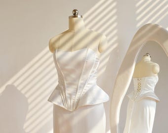Corsé de boda de satén marfil/Bustier para mujer/Corsé de novia/Top de boda de 2 piezas