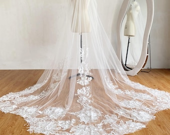 Embroidered Lace Wedding Veil /Cathedral Train Bridal Veil