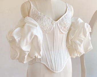 2 Pieces Ivory Luxury Satin Wedding Dress : Corset & Mermaid Skirt Bridal Reception Dress