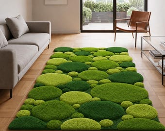 Hand Tufted Green Bubble Rug, Modern Moss Pebble Area Rug, Plush 3D Wool Carpet, Contemporary Living Room Rug, Custom Size