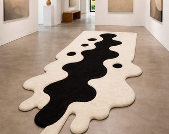 Hand Tufted Wool Abstract Rug, Modern Irregular Organic Shape Carpet