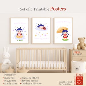 Ladybug Wall Art Set for Nursery and Kids Room Digital Download