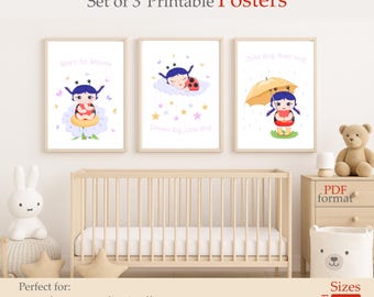 Ladybug Wall Art Set for Nursery and Kids Room Digital Download