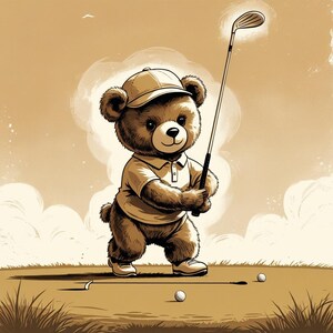 Vintage Teddy Bear Golf Printable Art