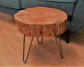 Side Table Log Industrial Modern Rustic Hairpin Legs