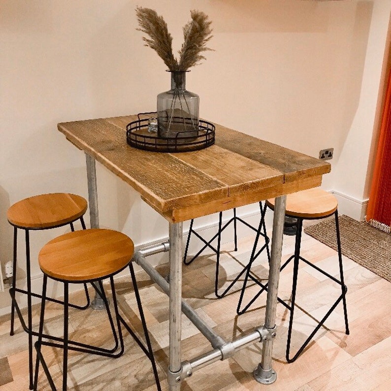 3 Planks | Breakfast Bar Table | Industrial Style | Galvanised Steel legs | High Table Kitchen Island Rustic Reclaimed Timber Wood 