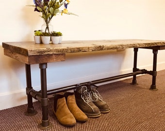 Reclaimed Wooden Bench | Modern Rustic | Handmade Bench Industrial Modern Rustic Reclaimed Wood Steel Legs Grey