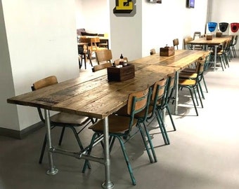 4 Planks Industrial Style Dining Table Sustainable Style Galvanised Steel Legs Dining Table Rustic Reclaimed Timber Wood