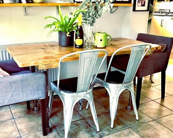 3 Planks Dining Table With Reclaimed Timber Planks Dark Grey Steel Legs Modern Rustic Reclaimed Scaffolding