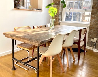 4 Planks Reclaimed & Sustainable Dining Table Rustic Industrial Style Dark Grey Steel Legs