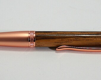 pen, ballpoint, zebrawood, 2 tone copper