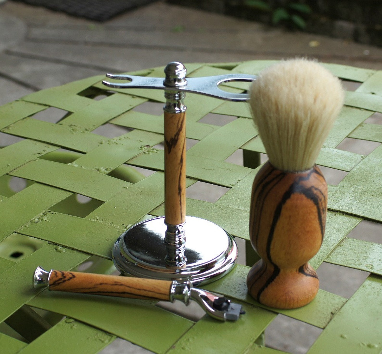Shaving set brush stand and razor zebrawood chrome Etsy