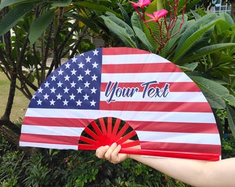 Personalized USA Flag Clack Fan: Custom Photo Text Wedding Favor, Rave Concert Accessory