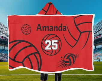 Custom Hooded Blanket-Volleyball Personalized Wearable Fleece Blankets Gift Family Friend