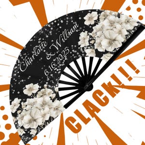Personalized Clack Fan: Custom Text Flower Wedding, Rave, Cosplay Hand Fan