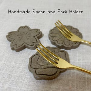 Handmade Japanese Ceramic Rest | Floral Chopstick Holder Spoon Fork Rest | Sakura Chrysanthemum Rose Table Decor | Cottagecore Kitchen Gift