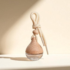 Mini Glass Car Diffuser Bottle Refillable Pendant with Wooden Cap 6ML Essential Oil Air Freshener