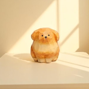 Mini Wooden Dog Figurine Hand-Carved Golden Retriever Decor Cute Animal Gift for Desk or Shelf