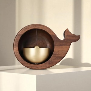 Wooden Whale Doorbell Cute Walnut Hanging Entry Bell Dopamine-Inspired Wind Chime Decor Rustic Hanging Bell Housewarming Gift Idea