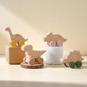 Dinosaur Wooden Toy Car Montessori Rolling Toy for Toddlers and Kids