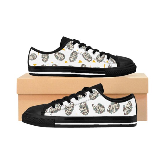 Men\'s Black & White Patterned Athletic Shoes with Yellow Accents Skull Pattern Sneakers Men main image 3