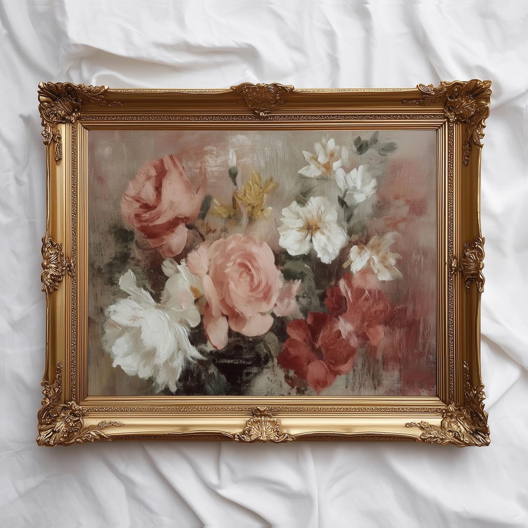 Floral Wall Art Print: Blush Rose Bouquet - Vintage Botanical Style - Etsy