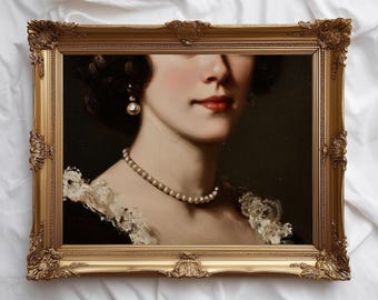 Vintage Woman Portrait: Pearl Necklace, Moody Classic - Digital Download