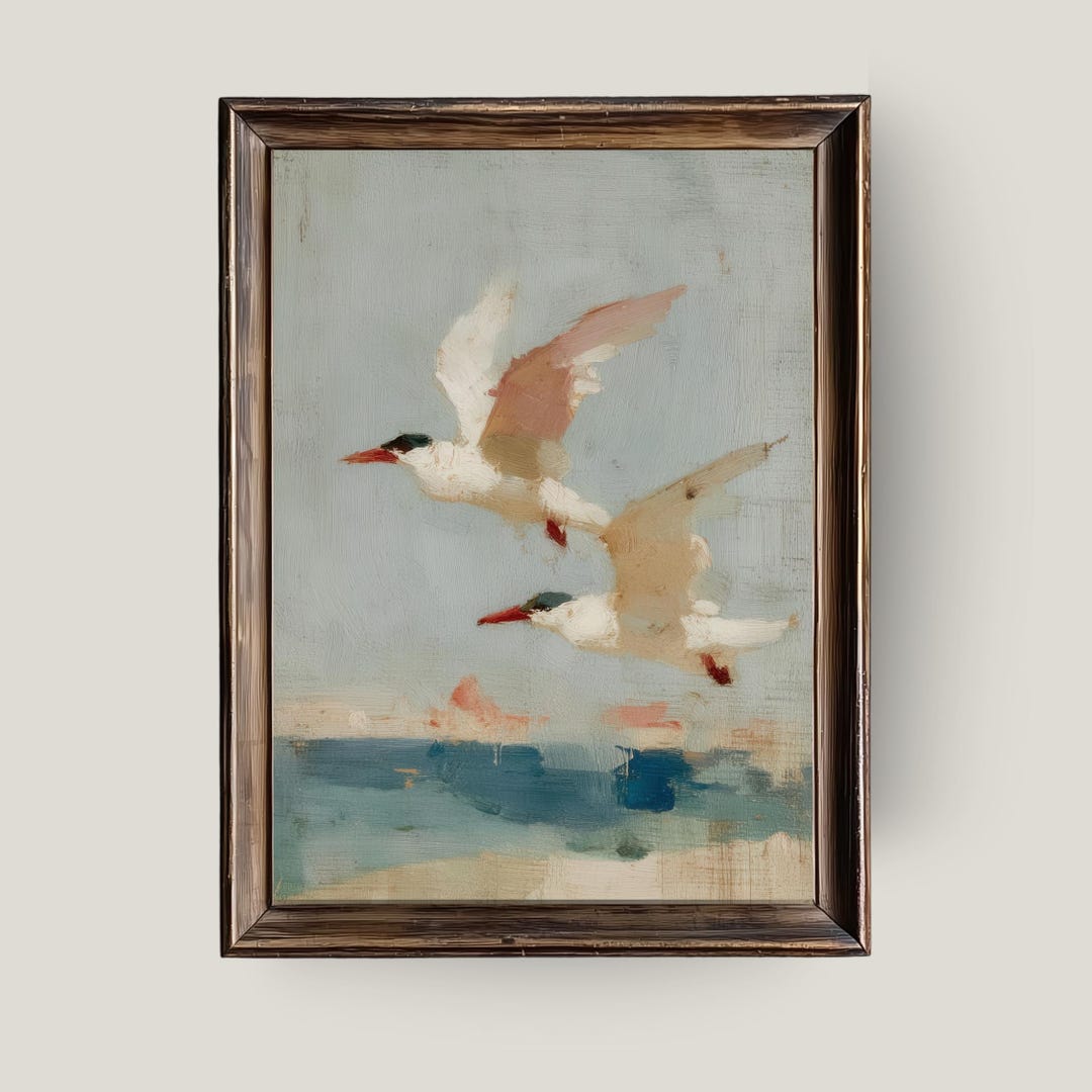 Seabird Wall Art Print, Coastal Bird Painting, Minimal Ocean Scene ...