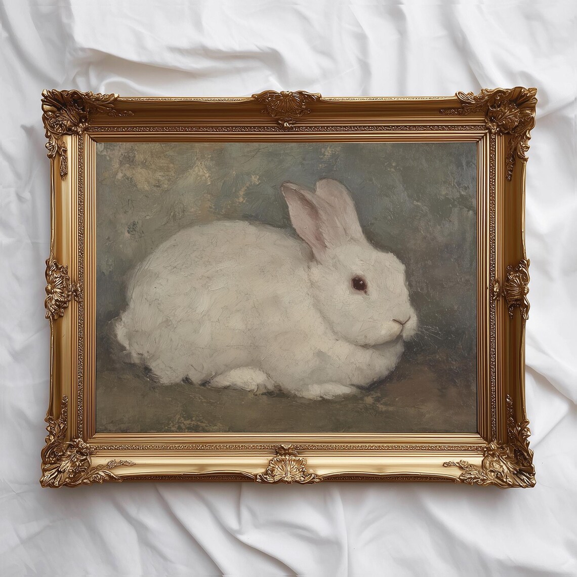 Classic Rabbit Picture Vintage White Rabbit Portrait: Farmhouse Style Bunny Print (digital ...