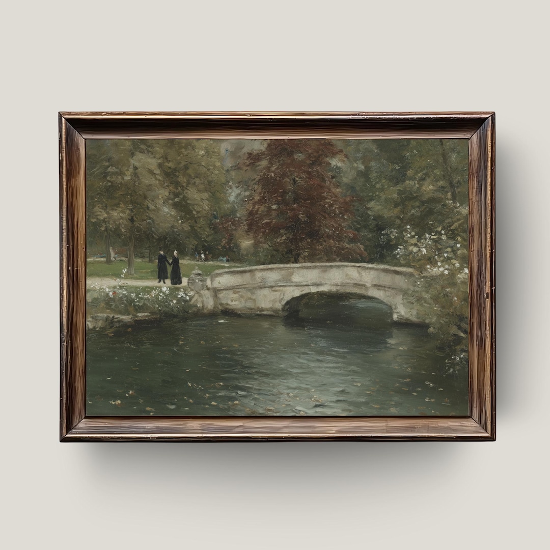 ヴィンテージの石橋の絵画：ヨーロッパの風景画（デジタルダウンロード