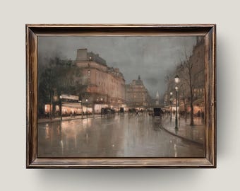 Paris Rainy Night Print: Vintage French Street Scene (Digital Download)