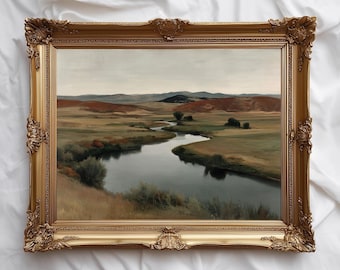Impresión del valle del río otoñal / Arte paisajístico en tonos tierra (Descarga digital)
