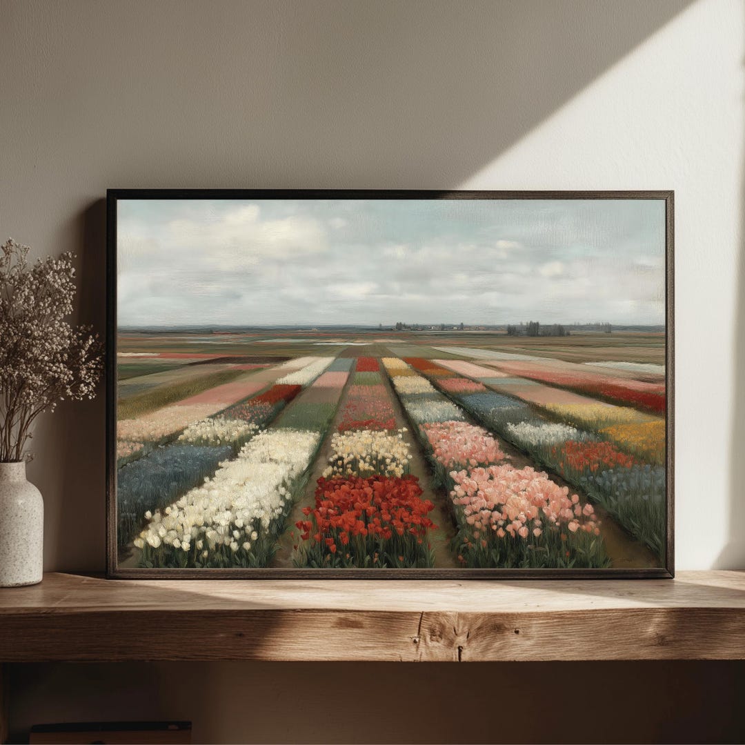 Spring Wall Art: Tulip Field Landscape - Pastel Floral Printable - Etsy