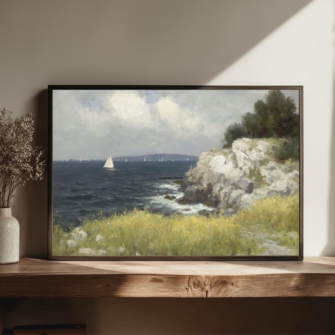 Sailboat Coastal Wall Art: Blue Ocean Landscape, Mediterranean View - Etsy
