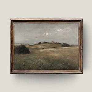 Countryside Hillside Landscape – Rustic Farmhouse Wall Art, Rolling Fields Oil Painting, Vintage Country Digital Print