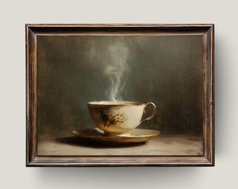 Martwa natura w filiżance do herbaty: rustykalna sztuka kuchenna w stylu cottagecore (do pobrania w wersji cyfrowej)